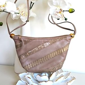 Genuine Leather & Snakeskin by Ronay, Stunning Details Toffee Vintage Purse